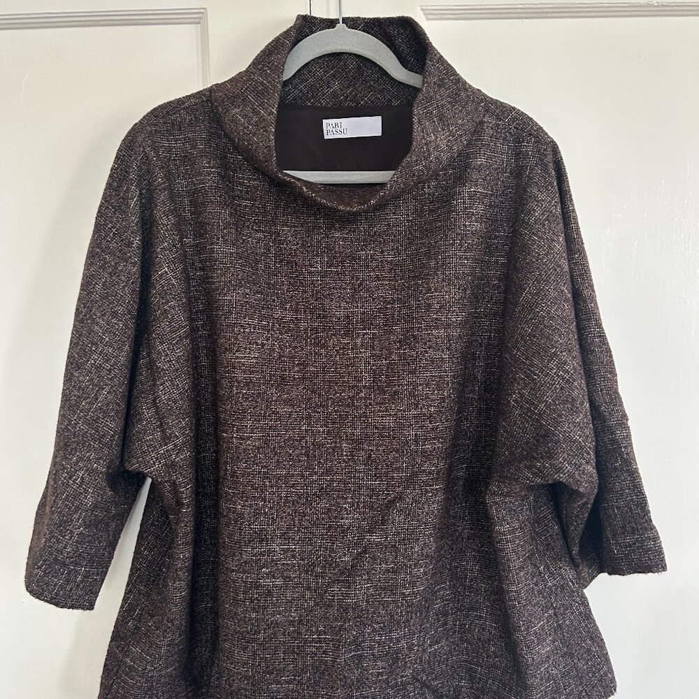 Pari Passu Brown Textured Cowl-Neck Top